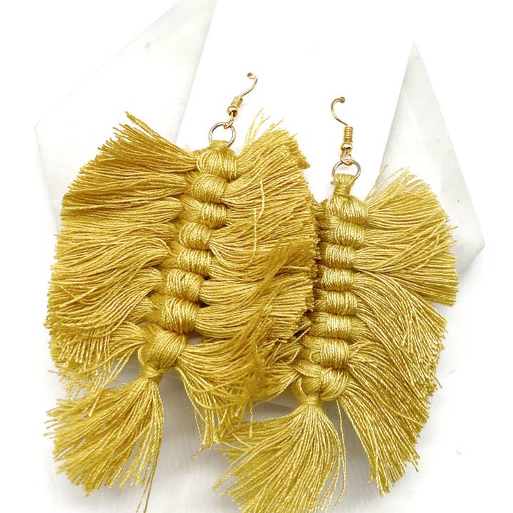 Baubles by B - Wholesale Dangle Earrings - Mustard Yellow Macrame Leaf Earrings7