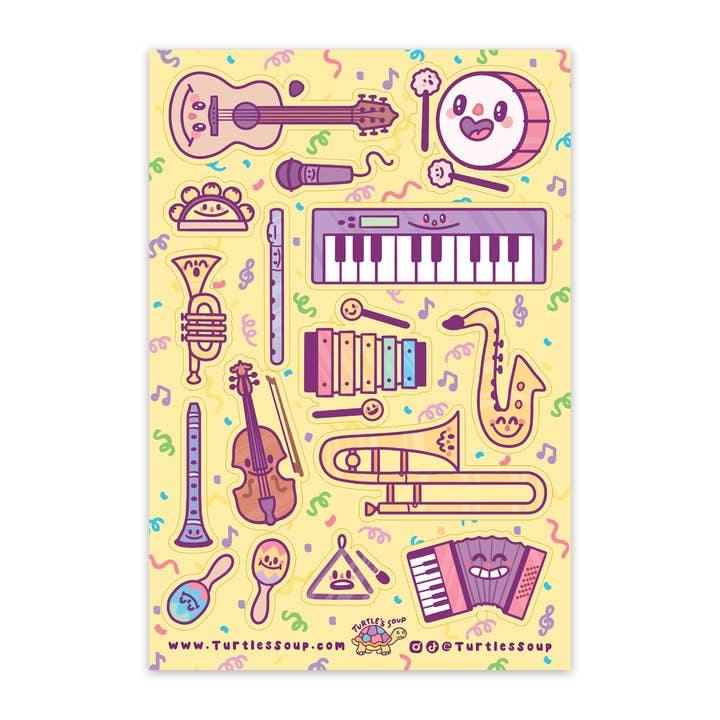 Foglio di Adesivi Glitterati di Strumenti Musicali Classici per la vendita all'ingrosso da parte di Turtle's Soup