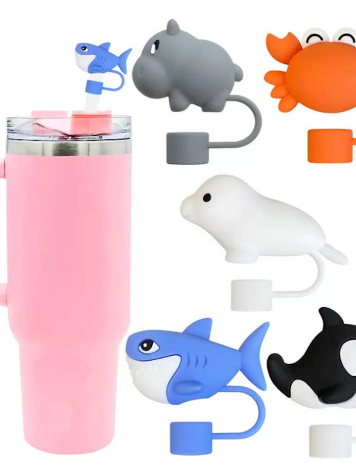 Ocean Sea Creature Animal Straw Toppers Set of 5 for wholesale by JILLIAN INK LLC