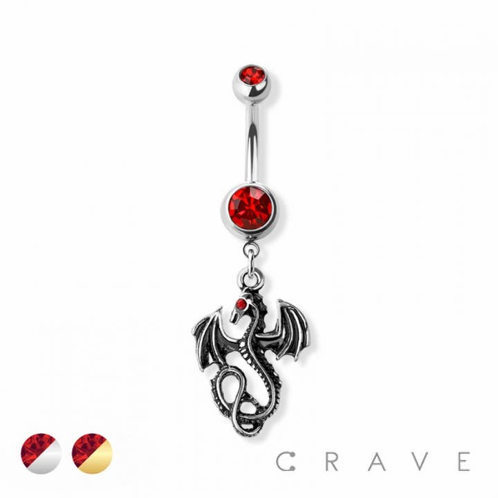 CRAVE BODY JEWELRY - Wholesale Belly Ring - JEWELED EYE DRAGON DANGLE 316L SS NAVEL BELLY RING