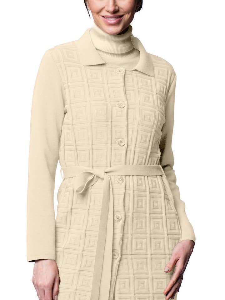 Sydney Square-Patern Knit Car Coat ; Warm Beige for wholesale by Biana
