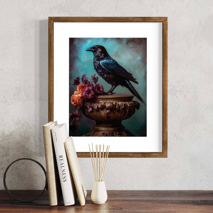 Salty Alyce - Wholesale Art Print - Black Raven and Moody Flowers Wall Art RA484
