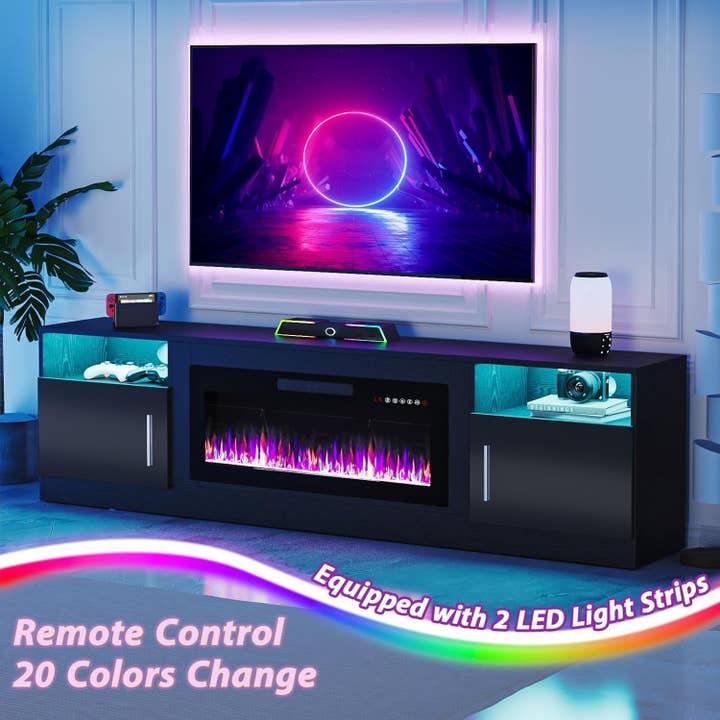 80 Inch TV Stand Electric Fireplace With LED Lighting Black for wholesale on Faire2