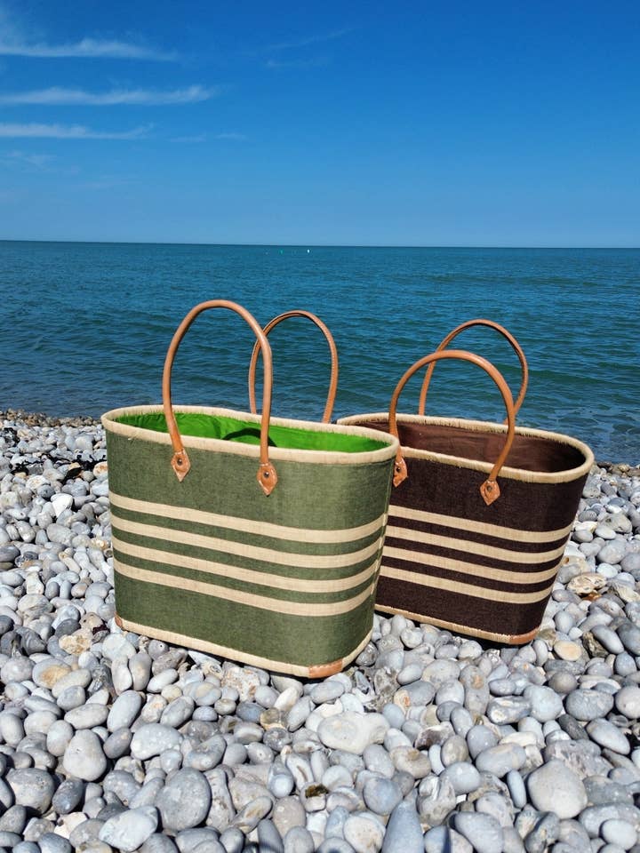 Cesta de fibra natural con rayas para venta al por mayor de Nature et Fibre