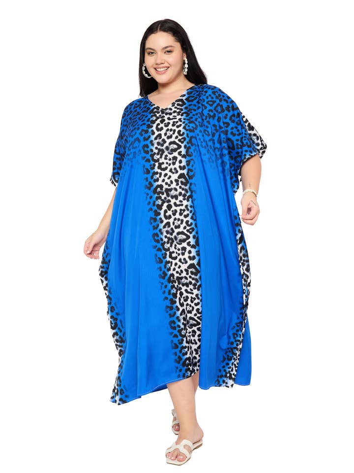 Blue Leopard Women Plus Size Kaftan Kimono Style for wholesale by GYPSIE BLU