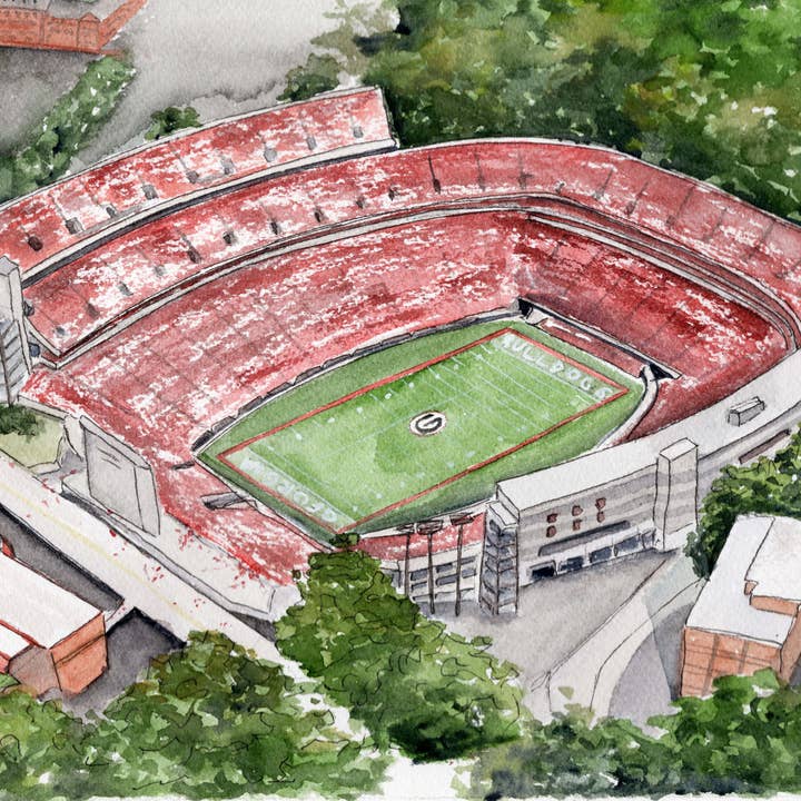 Georgia Bulldogs Stadium Watercolor Art Print for wholesale by Grace Langdon Art