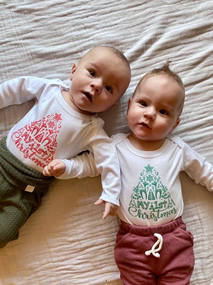 Shakes + Speares - Wholesale Bodysuit (Non-Footed) - Baby - Baby LS White Bodysuit - 1st Christmas2