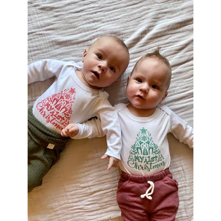 Shakes + Speares - Wholesale Bodysuit (Non-Footed) - Baby - Baby LS White Bodysuit - 1st Christmas2