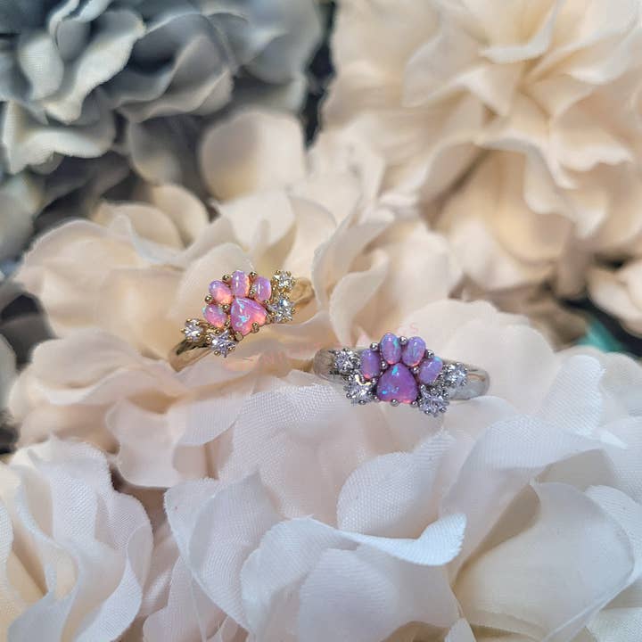 Midnight Springs - Wholesale Multi-Stone Ring - Cat Paw Opal and Cubic Zirconia Adjustable Plated Rings3