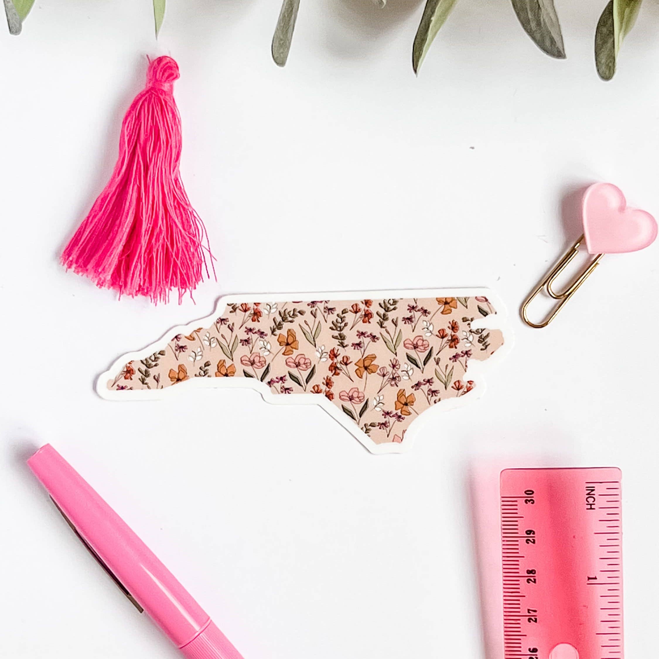 Positively North Carolina - Wholesale Sticker - Floral North Carolina State Sticker with Flowers2