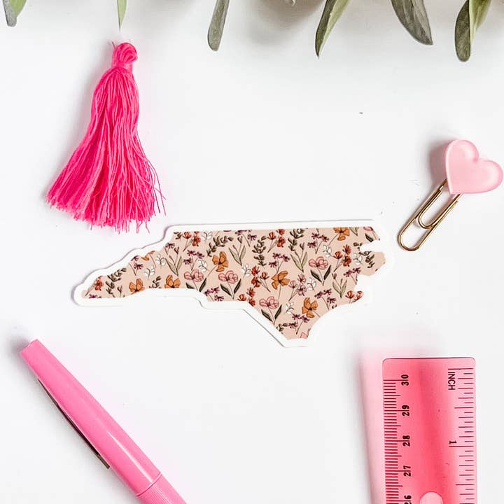 Positively North Carolina - Wholesale Sticker - Floral North Carolina State Sticker with Flowers2