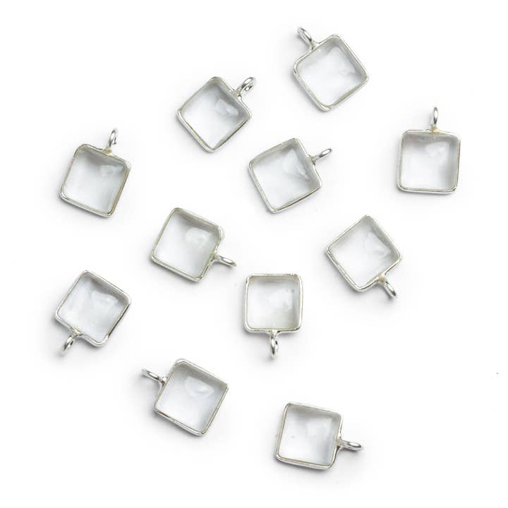 8mm Silber eingefasster Kristallquarz quadratischer Anhänger 1 Perle für den Großhandel von The Bead Traders