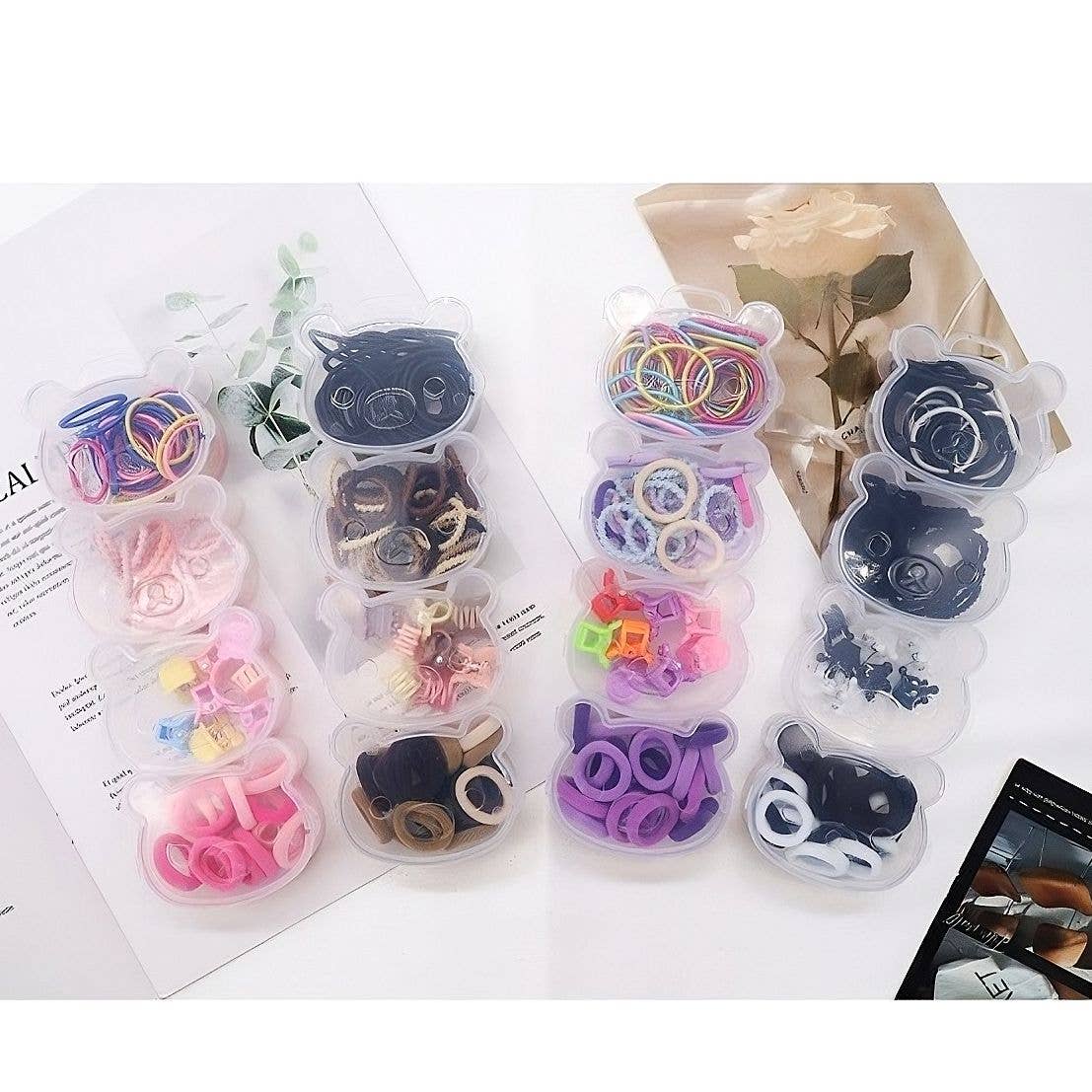 Diacly – wholesale Hair tie – 12pk Teddy Bear Case Hair Tie Pin Set1