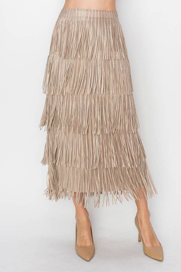 TORTORA Gonna Maxi a Strati con Frange - 4794TAUPE in vendita all'ingrosso su Faire1