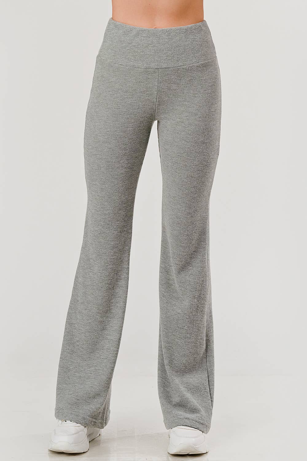 Wholesale Womens High Waist Waffle Fleece Lined Flare Pants for