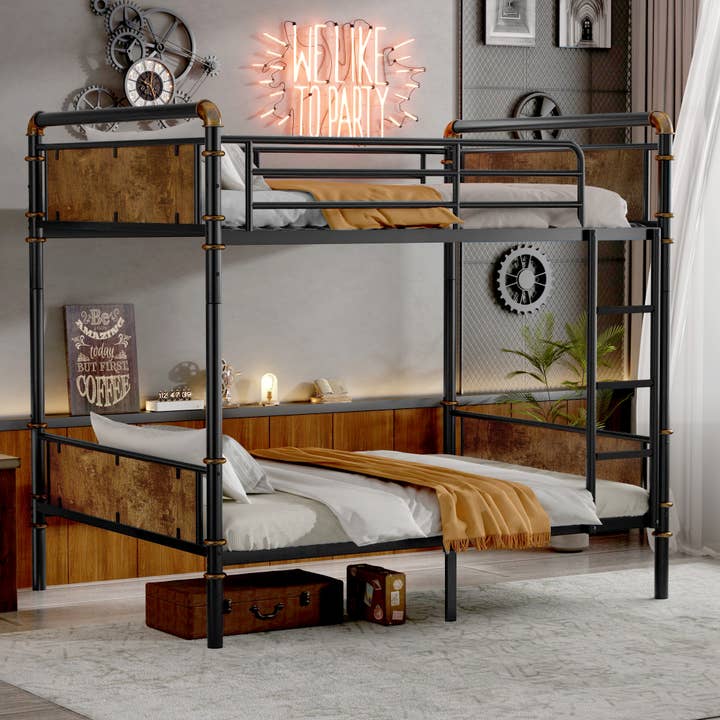 Twin XL Over Twin XL Metal Bunk Bed, Industrial Design for wholesale by 39F Inc.