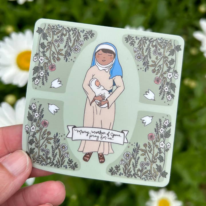 Mary Mother of Jesus Floral Tile Vinyl Sticker for wholesale by Marzipantz