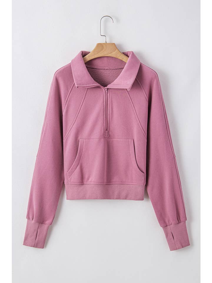 PRETTY BASH - Wholesale Sweatshirt - Women's - Solid Fleece-Lined Half-Zip Up Collar Sweatshirt27