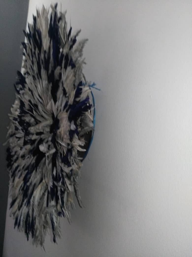 HOME DECOR FR - Wholesale Decorative Tabletop Object - White, navy blue and gray speckled juju hat1