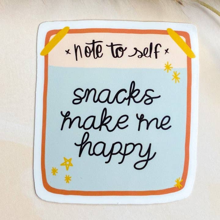 Snacks Make Me Happy Sticker for wholesale by Rooted Hill