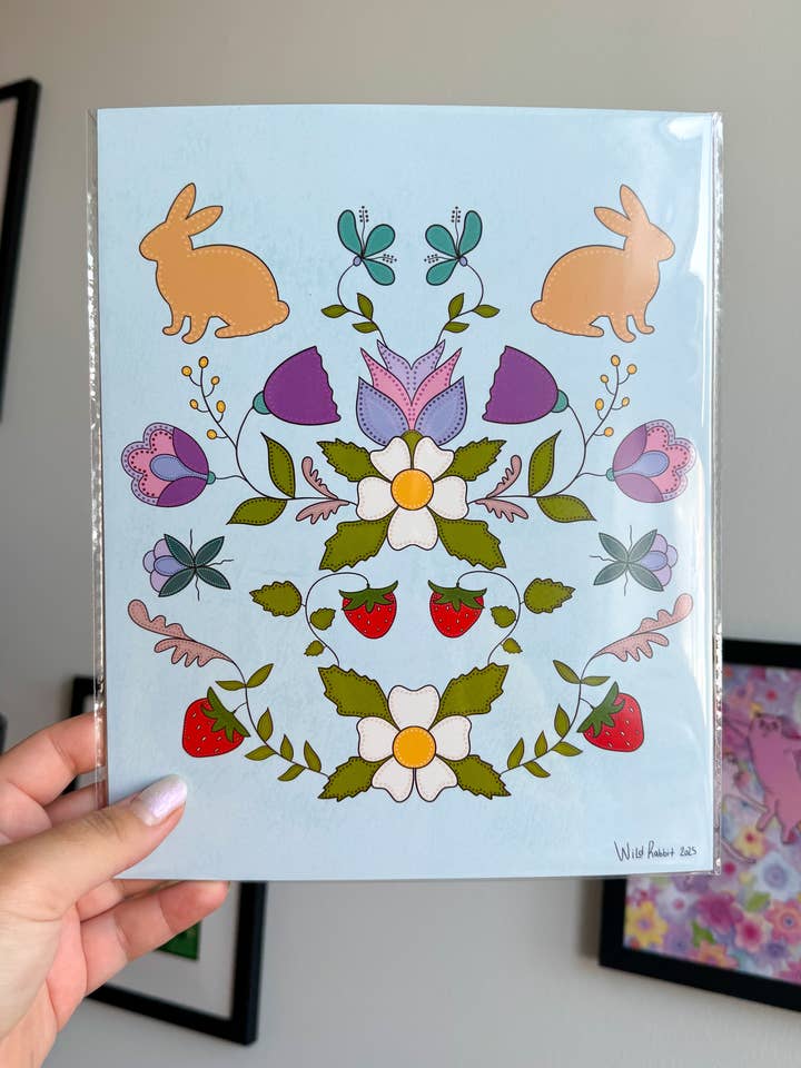 Floral Rabbit 8x10 " Print for wholesale by Wild Rabbit Beads