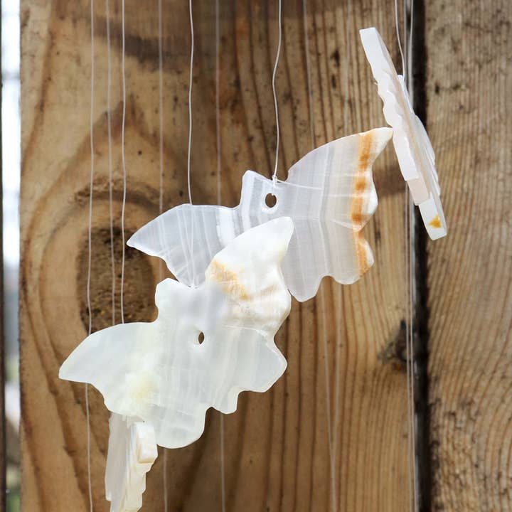 Natures Artifacts Inc - Wholesale Wind Chime - White Onyx Butterflies Wind Chime - Gemstone Decor