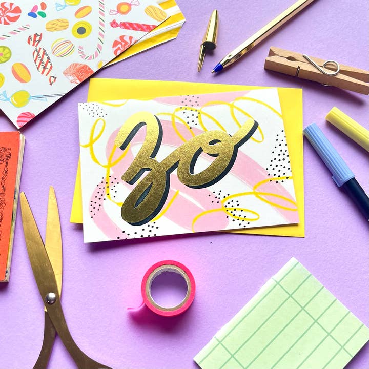 30th Birthday Greetings Card | Thirty Thirtieth Milestone for wholesale by Kerrie Illustrates