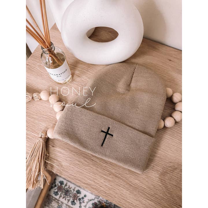 Honey Soul LLC - Wholesale Beanie - Women's - Embroidered Cross Knit Beanie