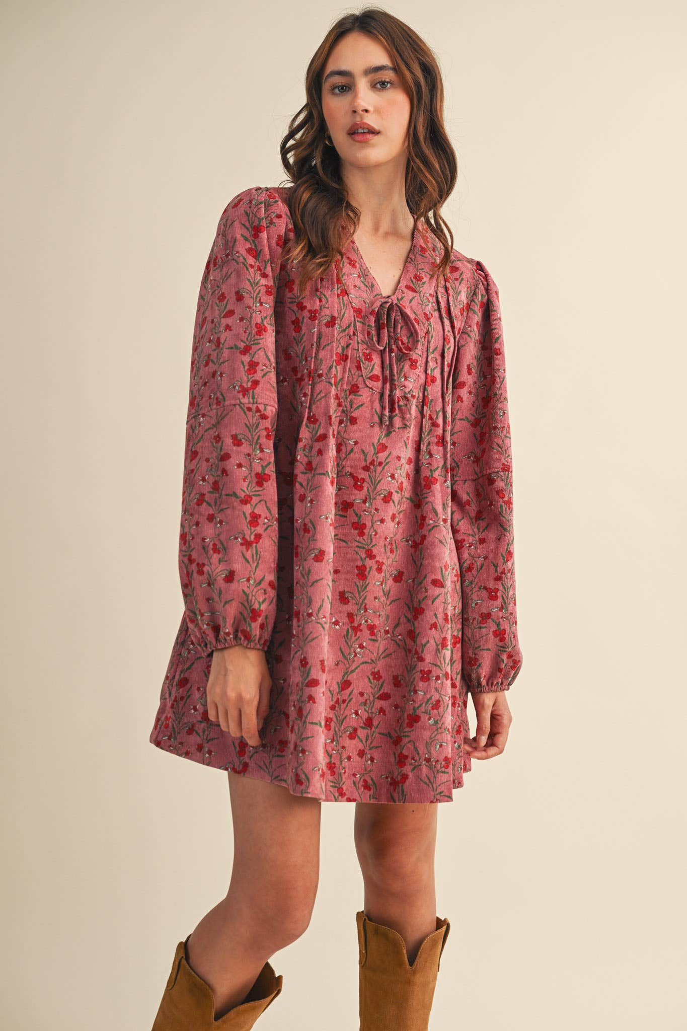 &MERCI - Wholesale Dress - Women's - FLORAL CORDUROY MINI DRESS MDR440912