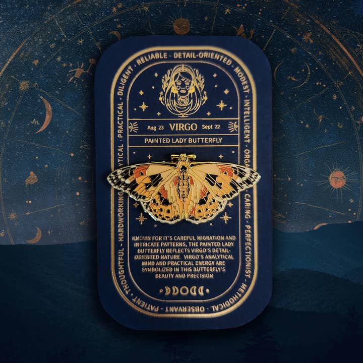 Virgo - Zodiac Butterfly and Moth Pin - Painted Lady for wholesale by Pinsects