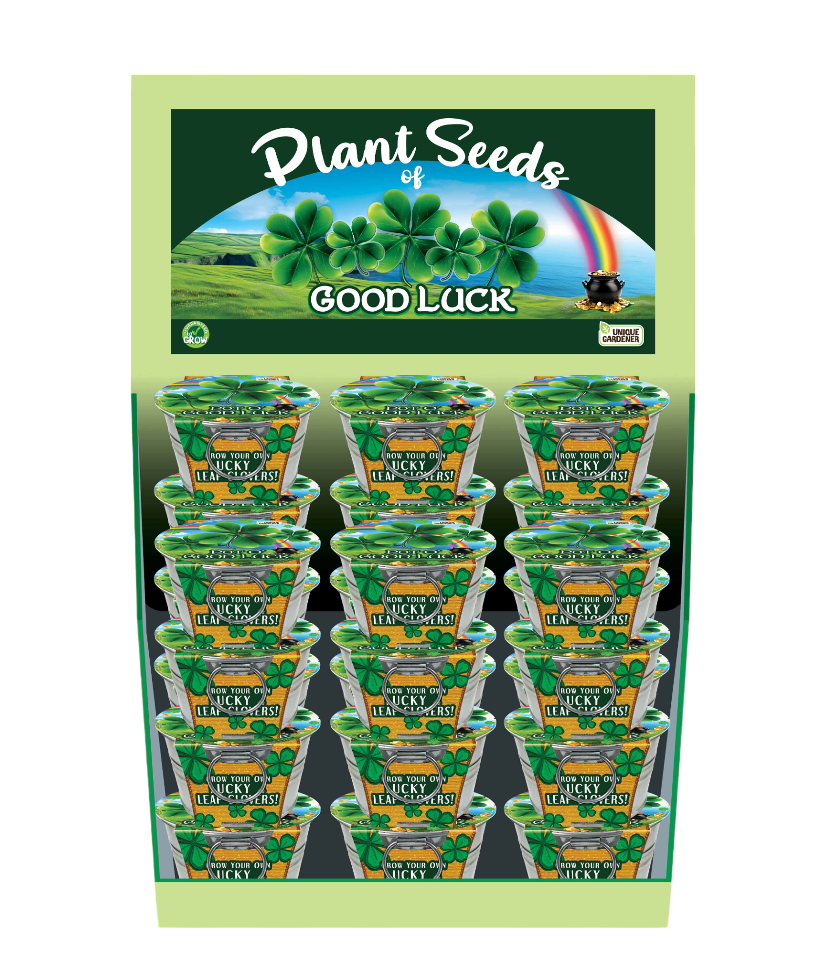 Silver Circle Products - Vente Terrariums - Pot O' Good Luck - Présentoir de comptoir 24 pièces3