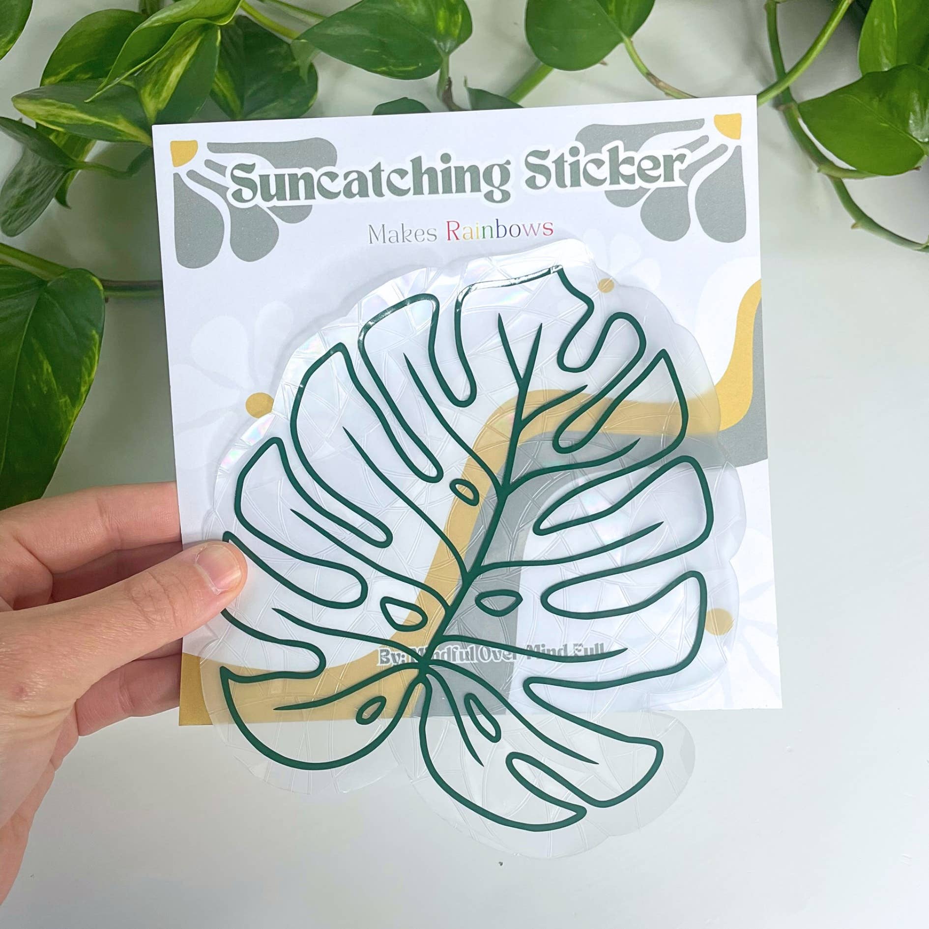 Mindful over Mind Full - Wholesale Suncatcher - Monstera Leaf Suncatcher Sticker | Window Cling | Plants