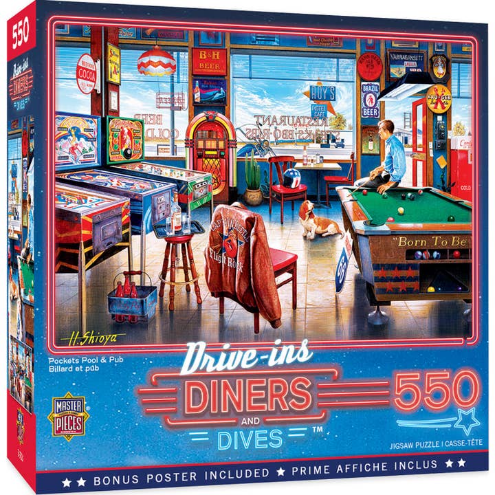 Masterpieces Puzzles - Wholesale Puzzle - Adult - Drive-Ins, Diners & Dives - Pockets Pool & Pub 550 pc Puzzle