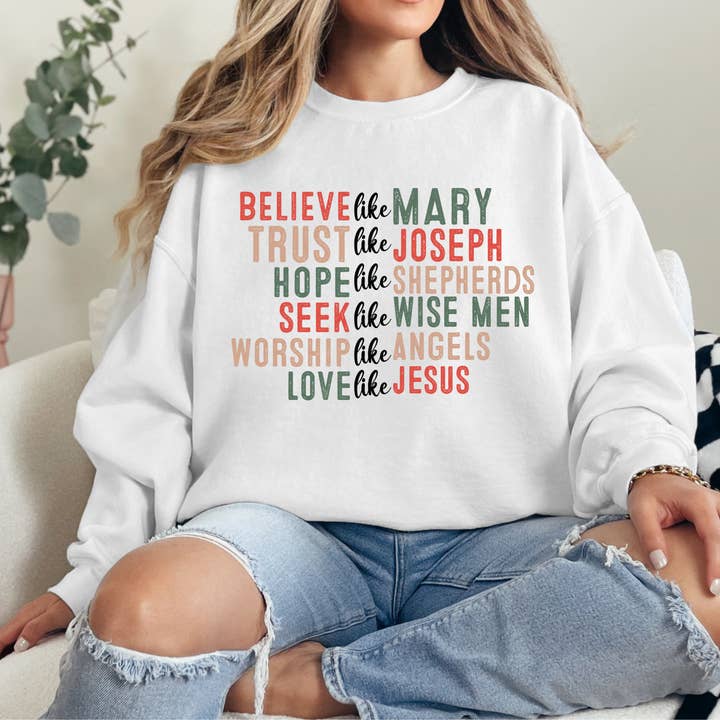 Christian Sweatshirt- Eco Brand- Christmas- Holiday- Like Jesus for wholesale by Honey & Haven