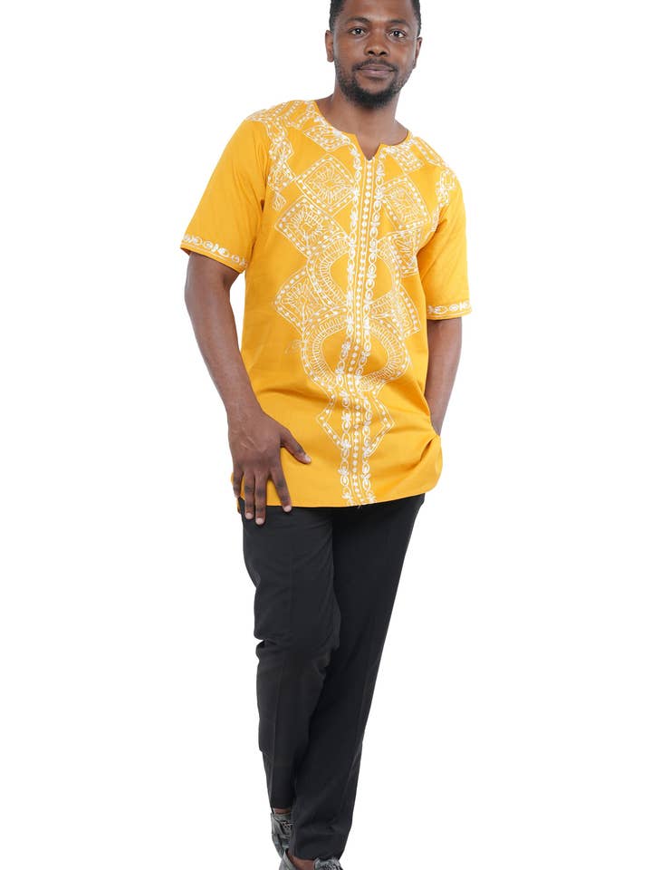 Satsuma Wholesale - Wholesale Button Down Shirt - Men's - Gold White Embroidered Shirts For Men