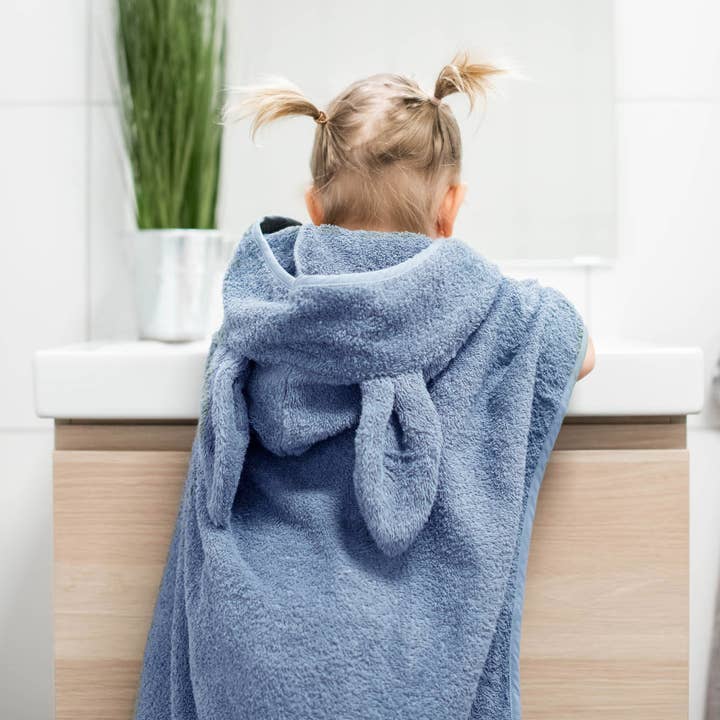 Summerville organic - Wholesale Poncho Towel - Kids & Baby - Organic Bath Poncho Rabbit Dusty Blue1