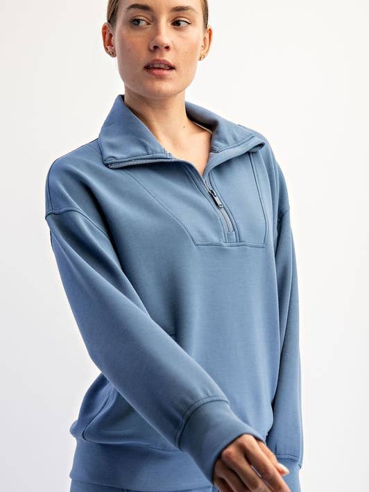 T7298PL37-PULL À COL CHEMINÉE ZIPPÉ QUARTER GRANDE TAILLE pour la vente par Sunday Morning