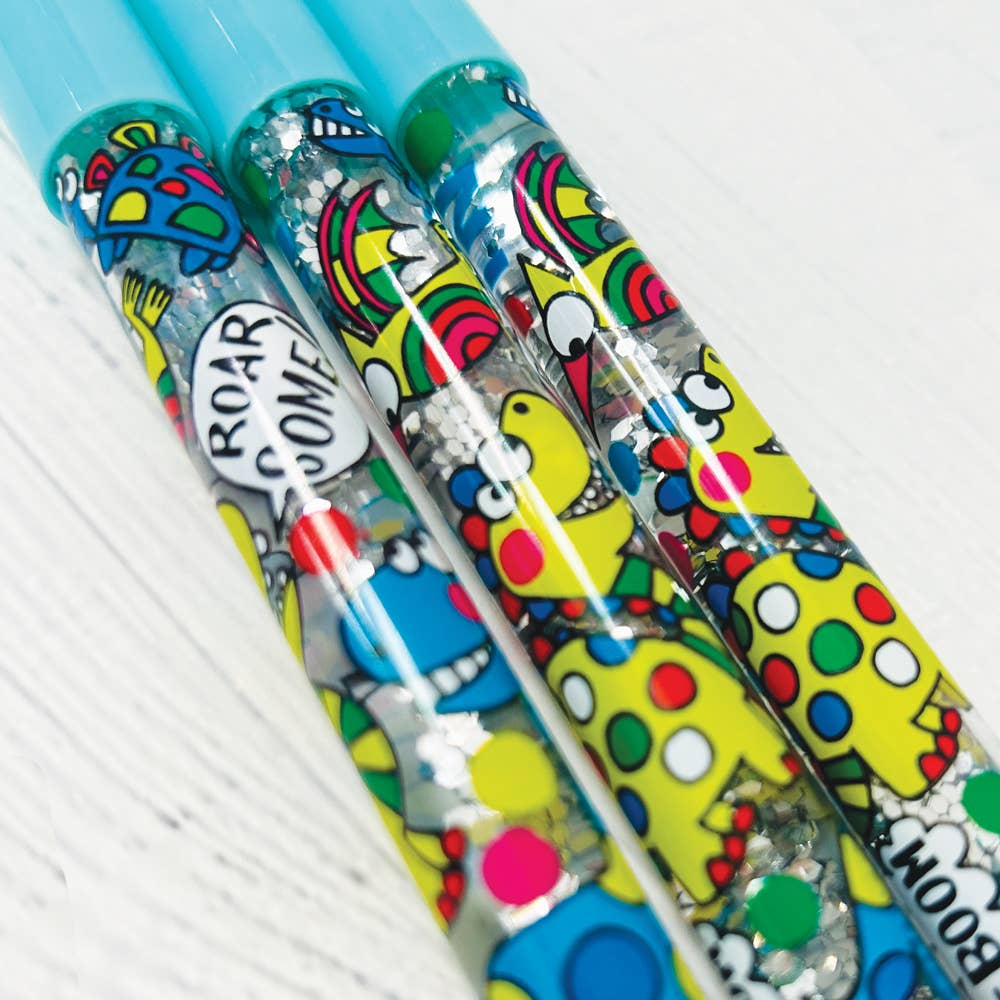 Rachel Ellen Designs – wholesale Pen – Ballpoint Glitter Pen - Dinosaurs - 24 in tub2