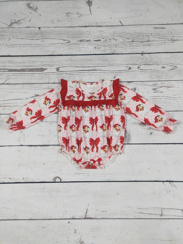 Santa Bow Printed Christmas Baby Bubble for wholesale by sassy kids palace