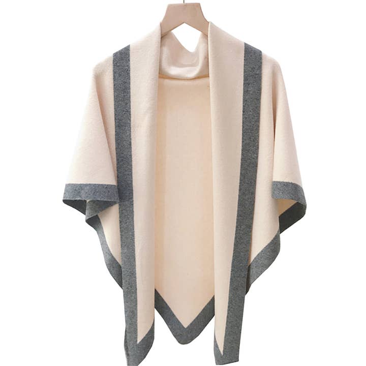 Fennco Styles - Wholesale Wrap - Women's - Contrast Border Knit Cashmere Blend Triangular Shawl Wrap