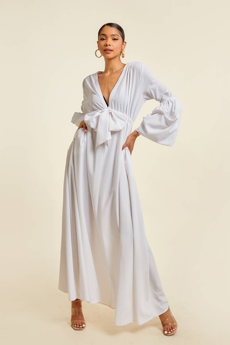 QMP Moda - Wholesale Dress - Women's - V NECK MAXI DRESS WITH ELASTIC WAIST5