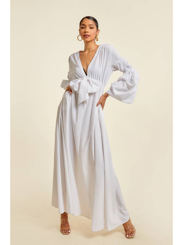 QMP Moda - Wholesale Dress - Women's - V NECK MAXI DRESS WITH ELASTIC WAIST5