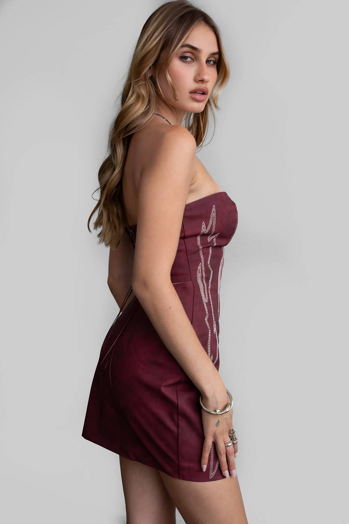 TICTOC - Wholesale Dress - Women's - ARIZONA  Embroidered Western Strapless Bodycon Mini Dress2