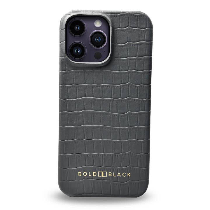 Slim leren hoesje voor iPhone 14 Pro Max met krokodillenprint, grijs voor wholesale door GOLDBLACK