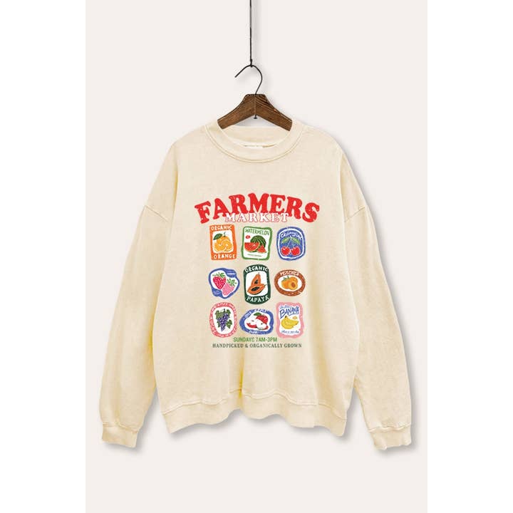 Farmers Market Graphic Mineral Wash Sweatshirt for wholesale by PINK NABI