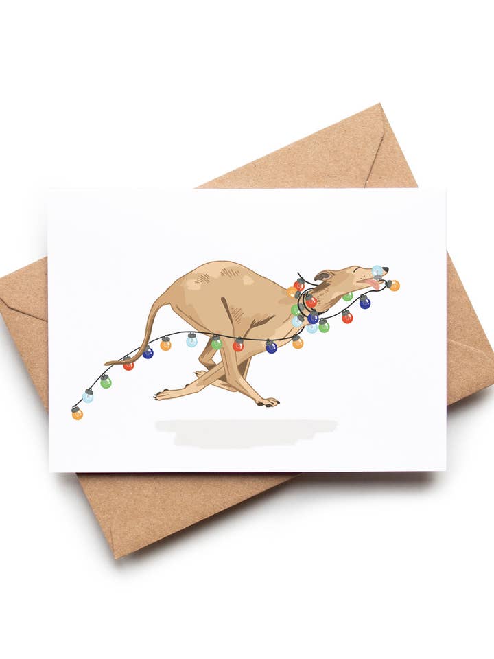 Carte de Noël Whippet Fairy Lights Sighthound Dog Lovers pour la vente par Wildwood Paper