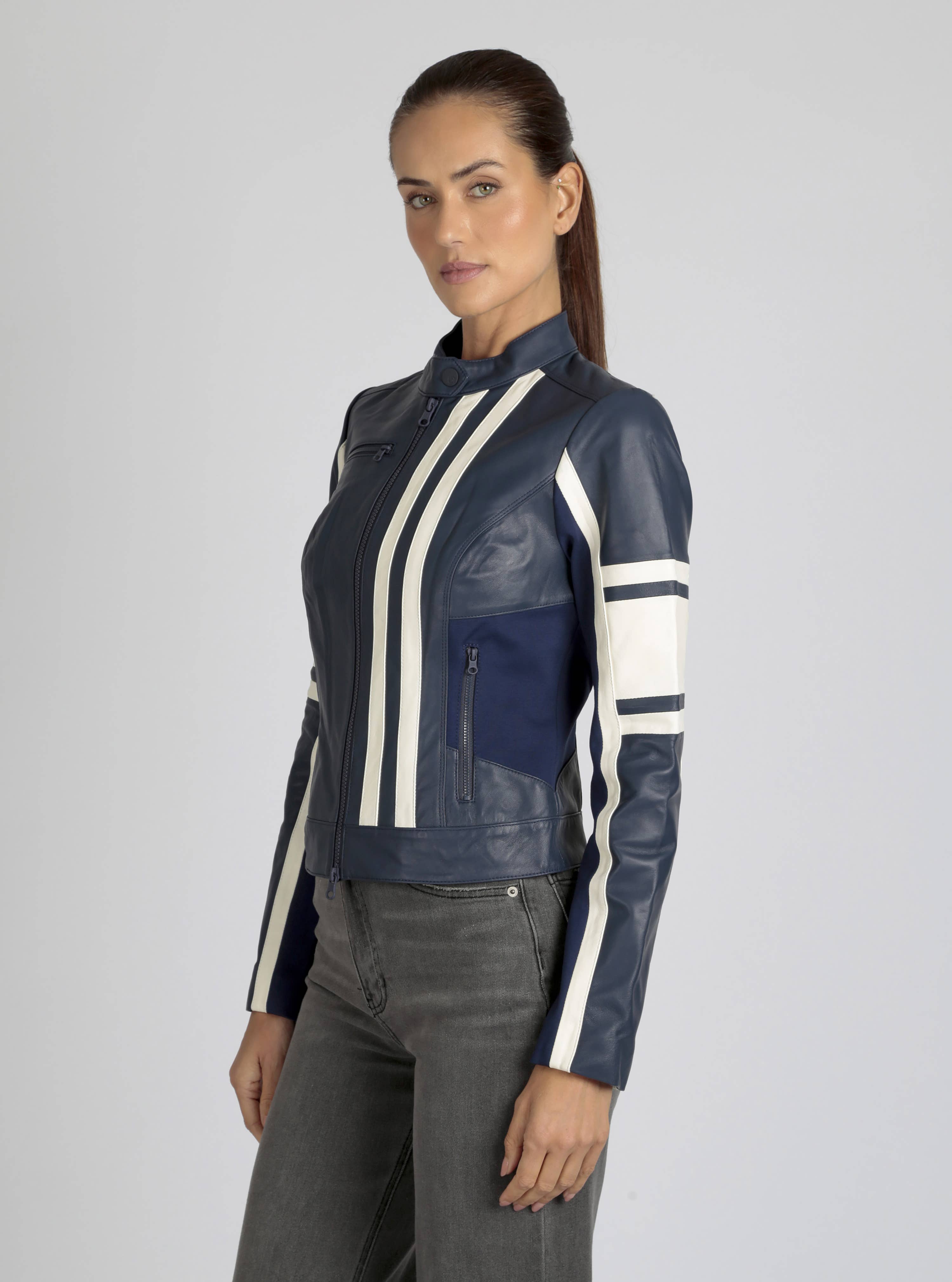 Blanc Noir - Wholesale Leather Jacket - Women's - Claudine Leather Racer Jacket JLS5