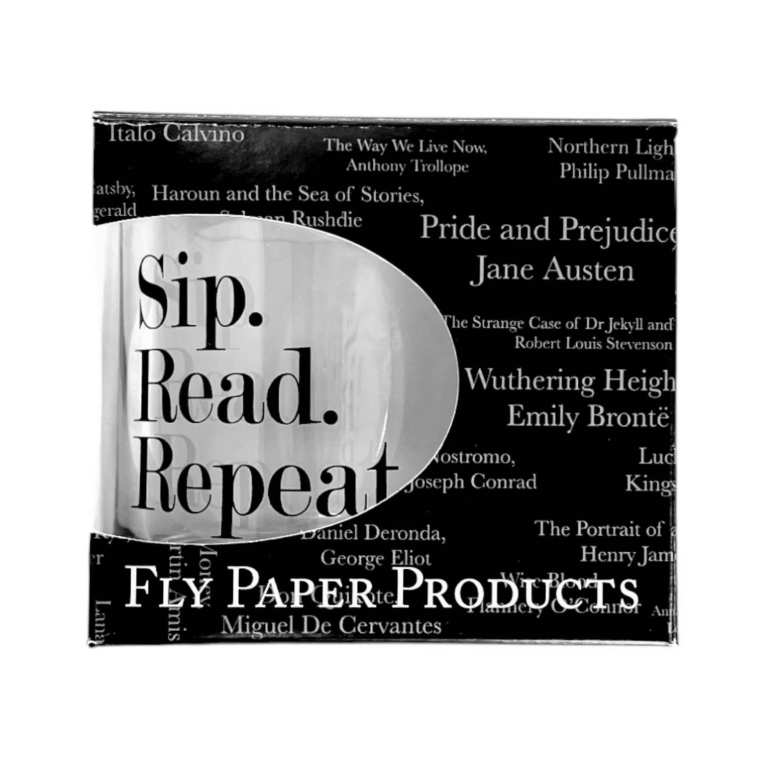 Fly Paper Products – Caneca por atacado – Caneca de vidro Fly Paper Products de 385 ml para chá ou café com design 'Sip Read Repeat'1