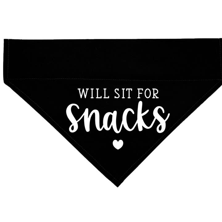 Will Sit For Snacks - Quote Funny Over Collar Dog Bandana for wholesale by Woofingtons & Company