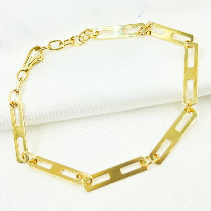501296G Armband. 14k Massief Geelgouden Spiegel Platte Rechthoekige Schakelarmband voor wholesale door Jewels & Chains